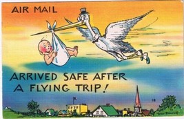 Postcard Arrived Safe After A Flying Trip Air Mail Stork Baby - $2.96