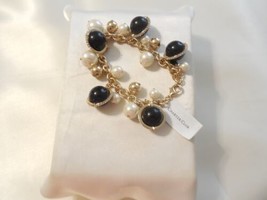 Charter Club 7&quot; Gold Tone Black Bead &amp; Simulated Pearl Bracelet F429 - £9.35 GBP