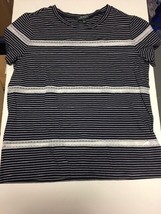 Lauren Ralph Lauren Womens Striped Crew Neck With Lace Trim Stripe Navy/White PL - £7.57 GBP