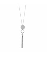 925 Sterling Silver Disk &amp; Circle Long Beaded Tassel Pendant Necklace Ch... - £114.94 GBP