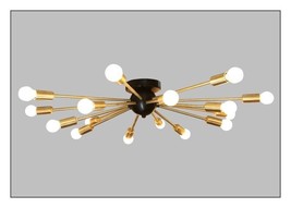Mid Century Style 16 Arm Brass Sputnik Chandelier Black Ball Elegant Décor Light - £182.24 GBP