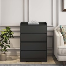 Black 4 Drawer Dresser - Waterproof Modern Wooden Chest for Bedroom - €136,11 EUR