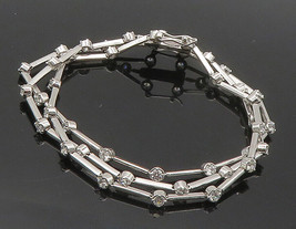 925 Sterling Silver - Shiny Cubic Zirconia Bar Link Chain Bracelet - BT6466 - £76.47 GBP