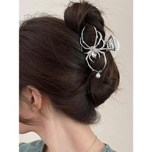 Goth Emo Elegant Spooky Silver Spider w/ Gem &amp; Pearl Hair Clip - $14.99