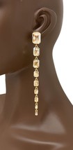 5.5&quot; Long Champagne Crystals Statement Evening Linear Earrings  Bridal, Pageant - £13.15 GBP