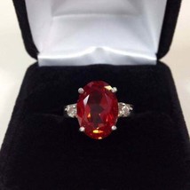 Sterlingsilber Natürlich Zertifiziert 8Ct Orange Padparadscha &amp; Weiß Saphir Ring - £95.05 GBP