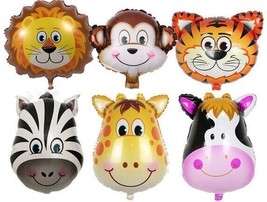 6 Pcs Balloons Animals Leon Tiger Cow Zebra Safari Decoration Adult Kids... - $18.71