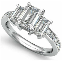 4.10Ct Simulated Diamond Radiant Three stone Engagement Ring 925 Sterling Silver - £83.08 GBP