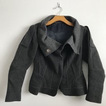 6267 Wool Jacket 40 Gray Felt Crop Portrait Drama Collar Snap Button Str... - $64.05