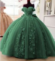 Off Shoulder Ball Gown Quinceanera Dresses 3D Floral Applique Sweet 16 Gowns - £292.42 GBP
