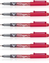 Pilot 6Pcs Red V Sign Pen Liquid Ink Medium 2mm Nib Tip 0.6mm V-Sign Fibre Point - $19.79