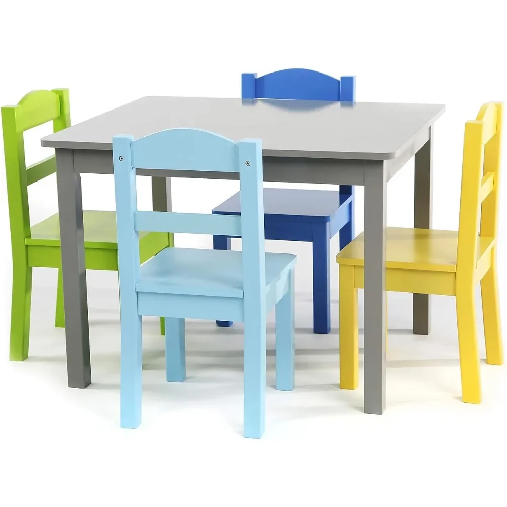 Grey/Blue/Green/Yellow Kids Wood Table and 4 Chairs Set Children&#39;s Desk ... - $144.97