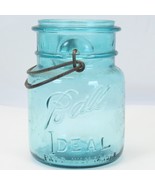 Ball Ideal PInt Canning Jar Blue Wire Bail Glass Pat&#39;D 1908 Antique  NO LID - $9.79