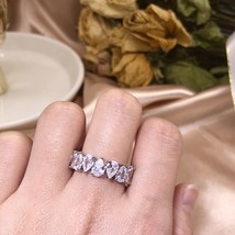 Swa 1:1 Fashion Jewelry Charms New Geometric Row Diamond Water Drop Ring Christm - £21.13 GBP