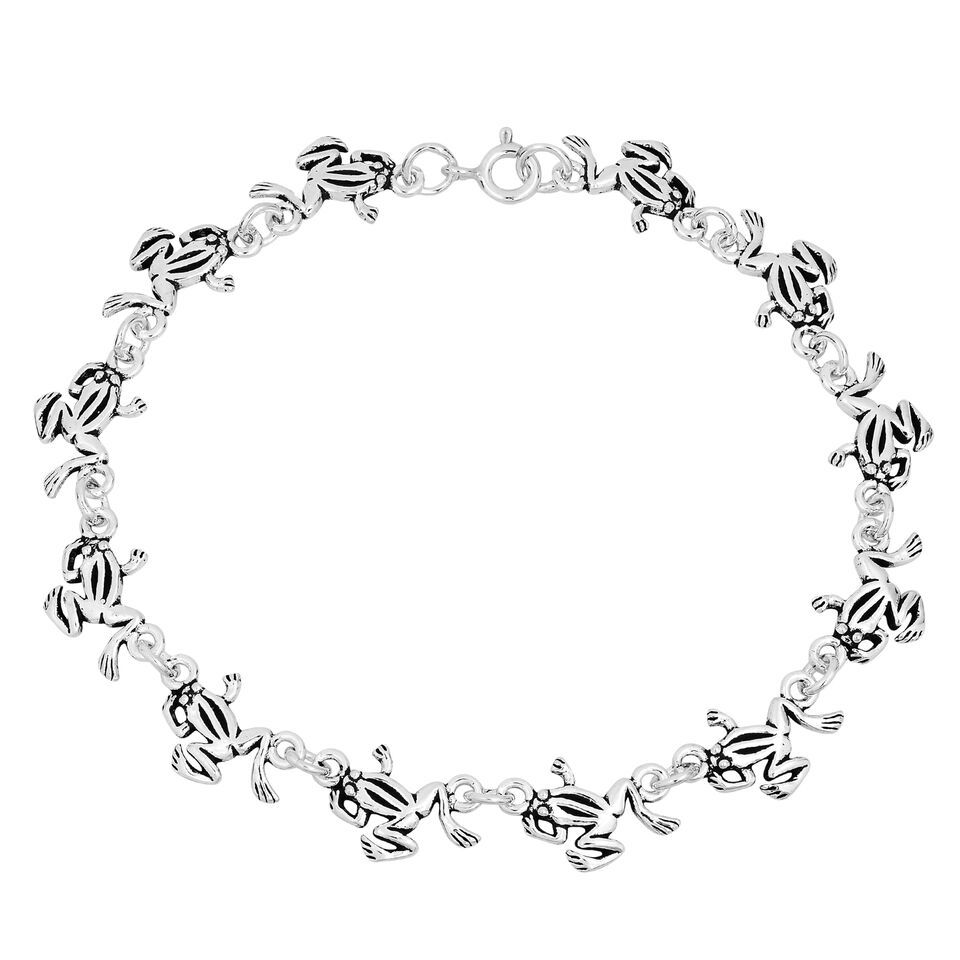 Lucky Whimsical Frog Toads Link Sterling Silver Bracelet - £29.57 GBP