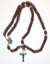 Wood Bead Rosary with Beautiful Metal &amp; Enamel Dimensional Crucifix - £8.96 GBP