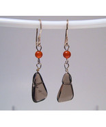 Earrings Sterling Silver Carnelian and Smokey Quartz Dangle - $189.87 MXN