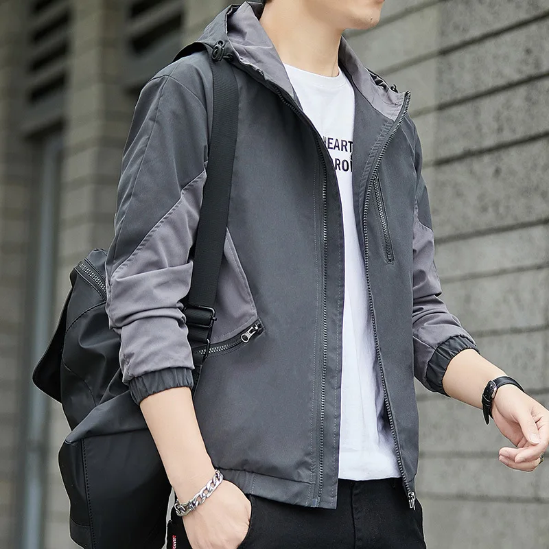 Hooded Jacket Men&#39;s 2021  Korean Outdoors Casual Streetwear Male   Windbreakers - £164.35 GBP