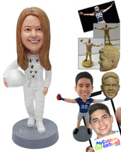 Personalized Bobblehead Female wearing a bee protection garment holding a helmet - £71.58 GBP