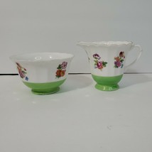 Vintage Porcelain Shelton Japan Creamer and Sugar Bowl Set, Green White Floral - £9.11 GBP