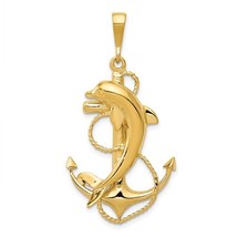 14K Yellow Gold Anchor with Dolphin Pendant - £323.18 GBP