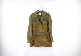 Vintage 50s Macy&#39;s New York Womens S Belted Wool Leather Button Cardigan Sweater - £207.98 GBP