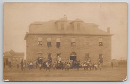 RPPC Bangs TX Texas School Bldg Wild Students Climbing Out Windows Postcard C30 - £47.92 GBP