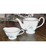 NORITAKE Priscilla Teapot (no lid) &amp; Creamer 5310 2pc Set Green w/Roses ... - $950.15 MXN