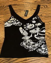 NEW WHBM Outlet Women’s Sleeveless Floral Sweater Tank Size Large Black/WhiteNWT - £38.55 GBP