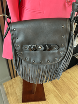 Brown fringe faux leather crossbody bag - new western country outfit hob... - $54.45