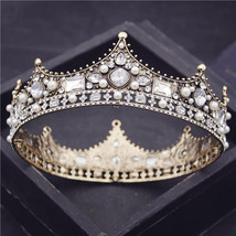 Vintage Gold Bridal Tiaras Royal Queen King Crown Wedding Diadem Party Prom Circ - £27.91 GBP