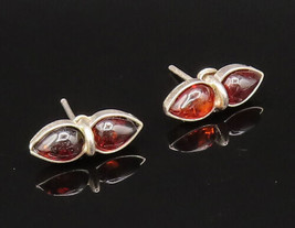 925 Sterling Silver - Vintage Double Pear Shaped Amber Stud Earrings - E... - $44.02