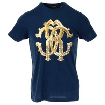 Roberto Cavalli Men T-Shirt Blue Short Sleeve Designer Logo Tee 2025 Col... - $135.64 CAD