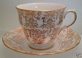 QUEEN ANNE Design GOLDEN Teacup and Saucer Set RIDGEWAY - £28.76 GBP