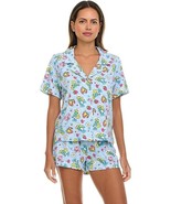 The Smurfs Pajama Set Sz M Soft Stretchy Shorts n Short Sleeve Button Do... - $34.81