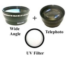 Wide Lens + Tele Lens + Uv Filter For Sanyo VPC-HD1000 VPC-HD1000BK VPC-HD1000EX - £42.32 GBP