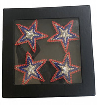  July 4th Silver Patriotic Red White Blue Star Rhinestone Napkin Rings Set of 4 - £28.41 GBP