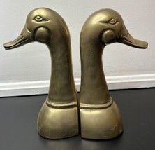 VINTAGE SOLID BRASS DUCK HEAD BOOK ENDS 8.75” - £37.26 GBP