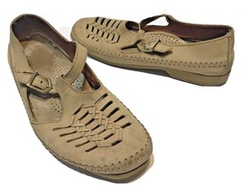 Dexter Womens T-Strap Mary Jane Sandals Tan Leather Cut Out Moc Toe Buck... - $14.04