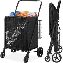 VEVOR Folding Shopping Cart Rolling Grocery Cart with Double Baskets 330... - £74.63 GBP