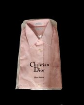 Vintage Christian DIOR Men Short Sleeve Pink Dress Button Up Shirt Sz 15... - $77.22