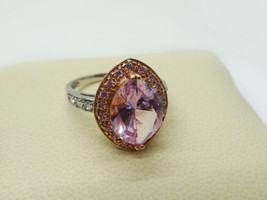 Designer MEDA Pink Topaz CZ 14k Rose and White Gold Cocktail Ring, Size 8 - £318.94 GBP