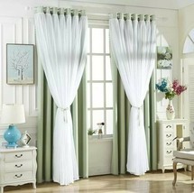 2pc. Sage Green Bedroom Living Room Blackout Curtains w/ Voile - £70.04 GBP