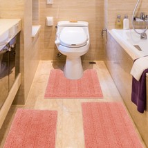 Striped Coral Bathroom Rug Set 3 Pieces Ultra Soft, Non Slip Chenille Toilet Mat - $73.99