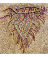 NWOT HANDMADE CROCHET  KNIT SCARF Pullover Triangle Fringe Edge Fake Col... - $13.78 CAD