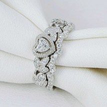 Damen Herz Rund Diamant 925 Sterlingsilber Hochzeit Verlobungsring Set 5-10 - £83.93 GBP