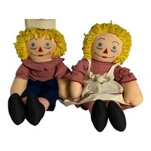 Vintage Handmade Raggedy Ann &amp; Andy Cloth Rag Dolls Blonde Yarn Hair 20&quot; READ - £44.44 GBP