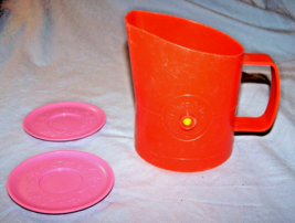Vintage 1980s Fisher Price Toys-Orange Flour Sifter, 2 Pink Saucers - $9.50