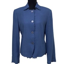 WinterSilks Blue Silk Wool Blend Raw Edges Blazer Jacket Size 12 Artsy O... - £34.31 GBP