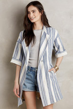 Anthropologie Elevenses Stripe Jacket Women Small North Channel Linen Cotton NEW - £26.00 GBP